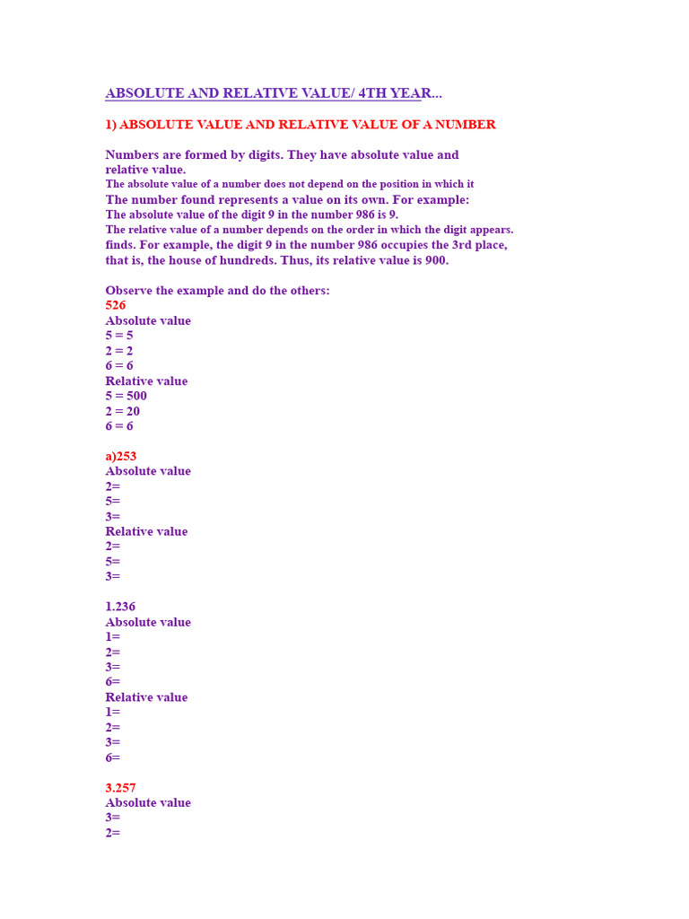 Understanding Absolute and Relative Value | PDF | Numbers | Natural Number