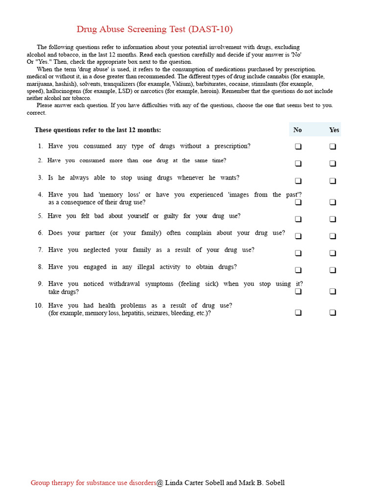Drug Abuse Screening Test (DAST-10) | PDF | Substance Abuse | Drugs