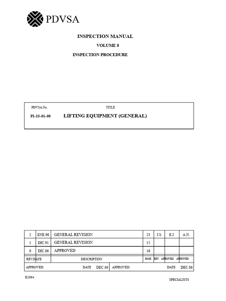 PDVSA Lifting Equipment Inspection Guide | PDF | Crane (Machine ...