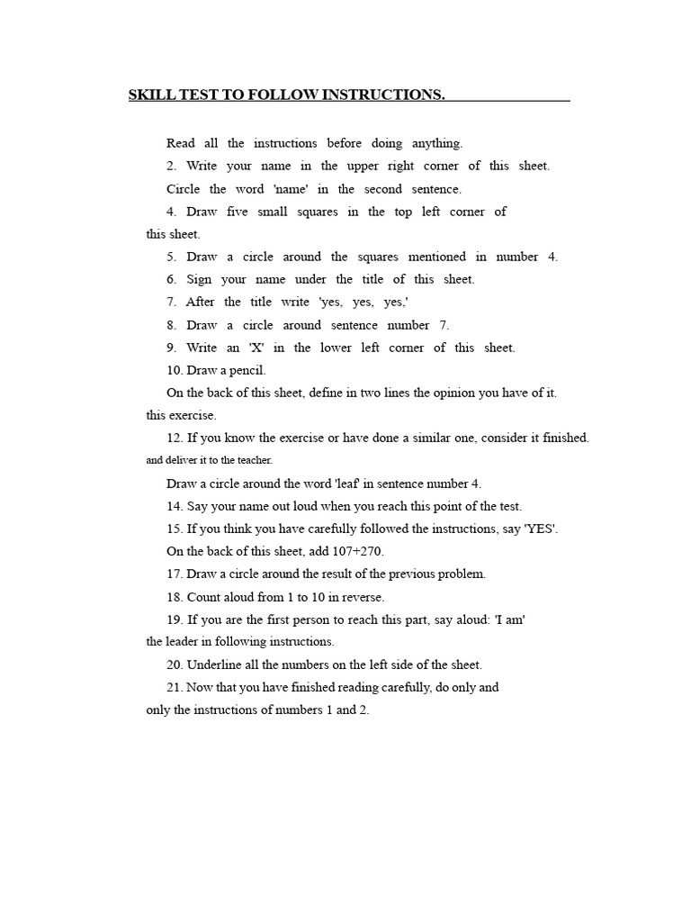 Instruction Following Skill Test | PDF
