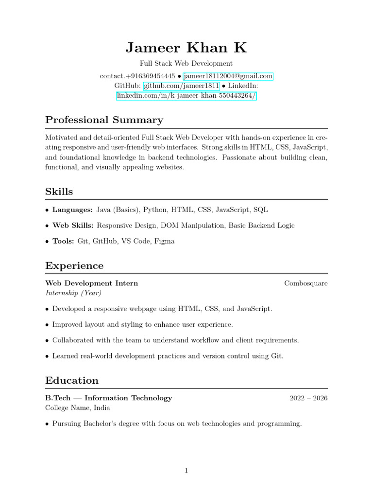 Full Stack Web Developer Portfolio | PDF
