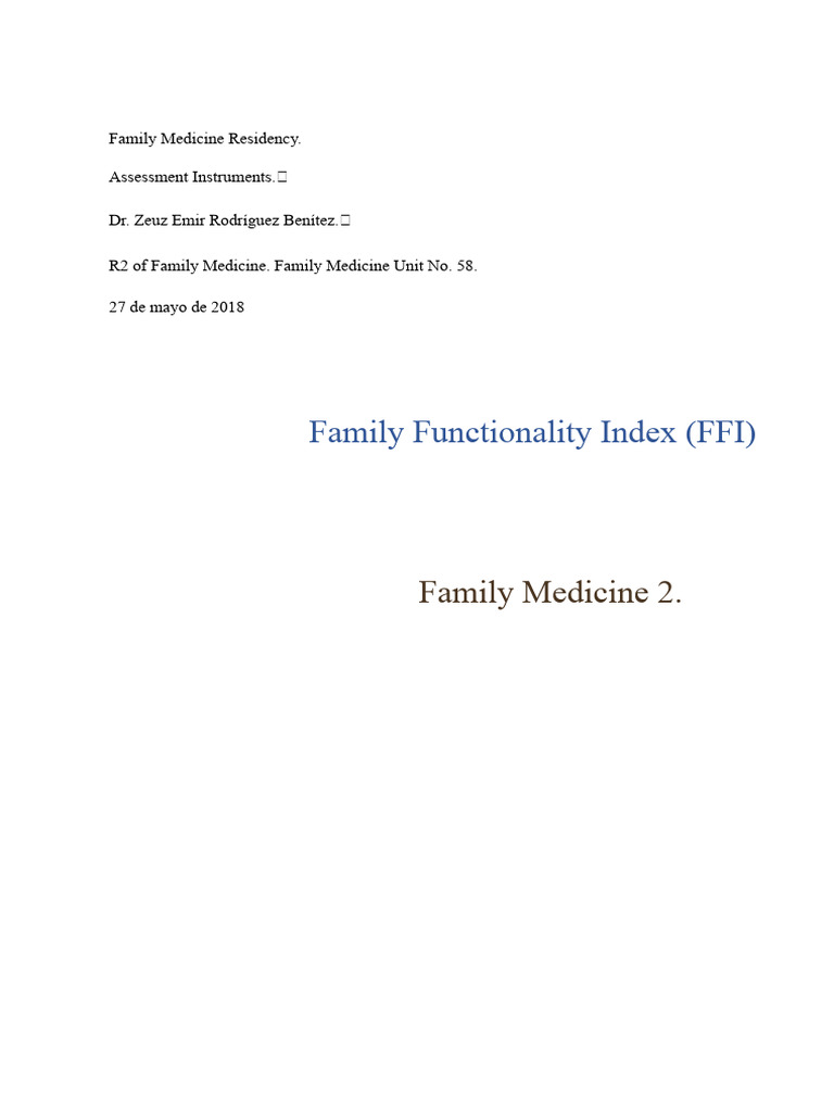 Family Functionality Index in Medicine | PDF