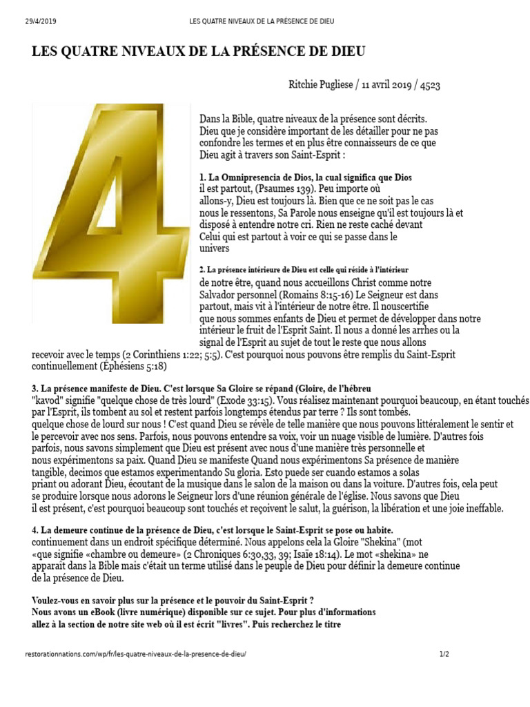 Quatre Niveaux de la Présence de Dieu | PDF | Dieu | Saint-Esprit