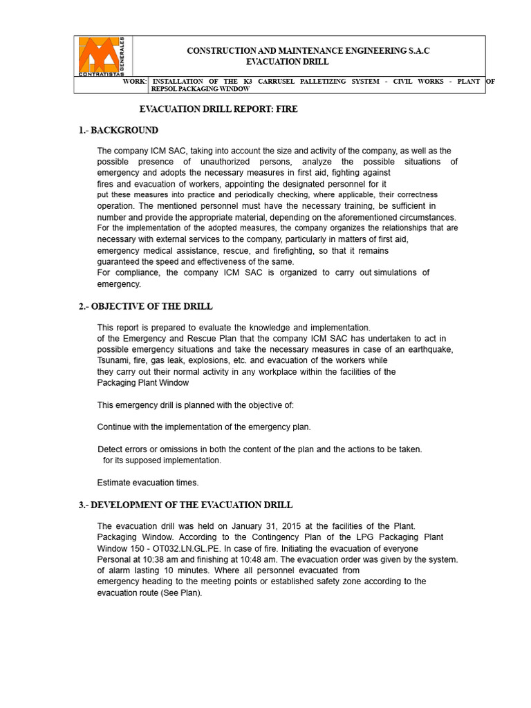 Evacuation Drill Report for Repsol Plant | PDF | Occupational Safety ...
