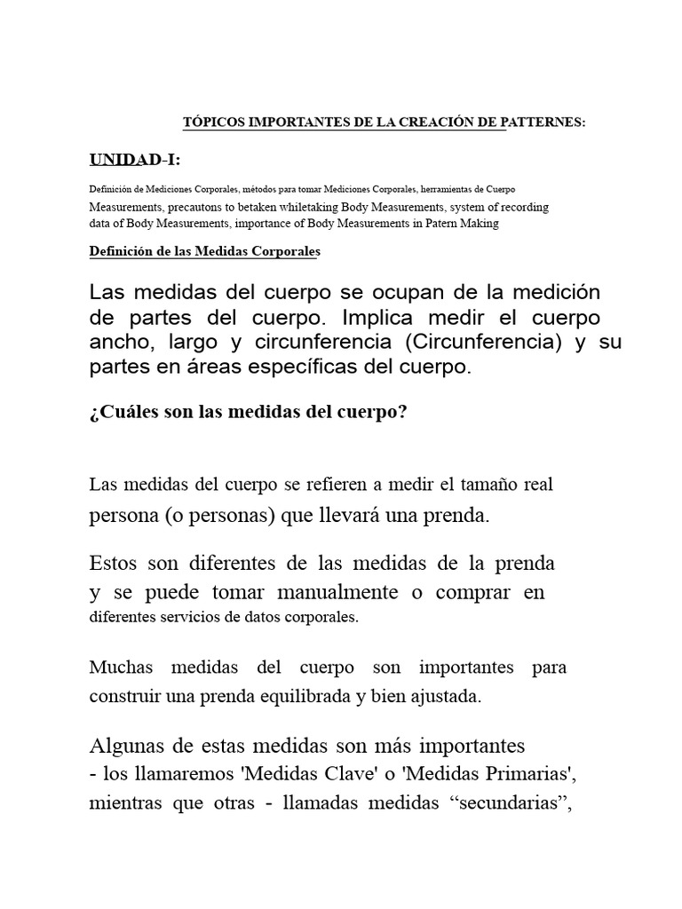 De Partes Del Cuerpo. Implica Medir El Cuerpo | PDF | Ropa | Sostén