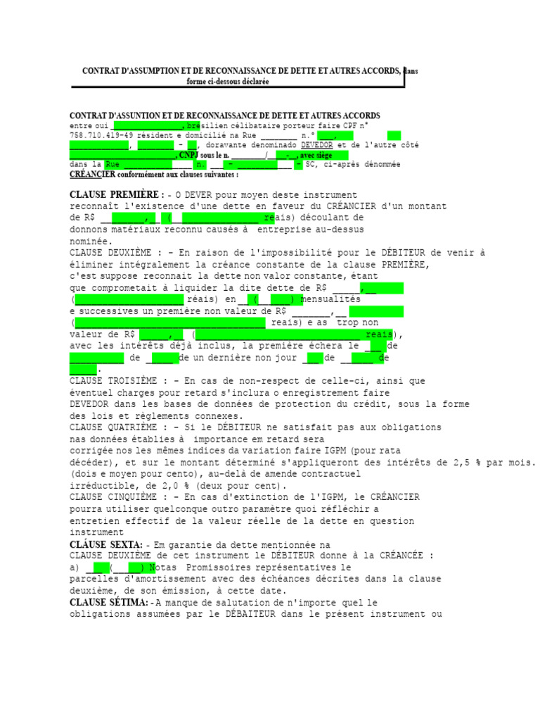 Contrat de reconnaissance de dette | PDF | Débiteur | Dettes