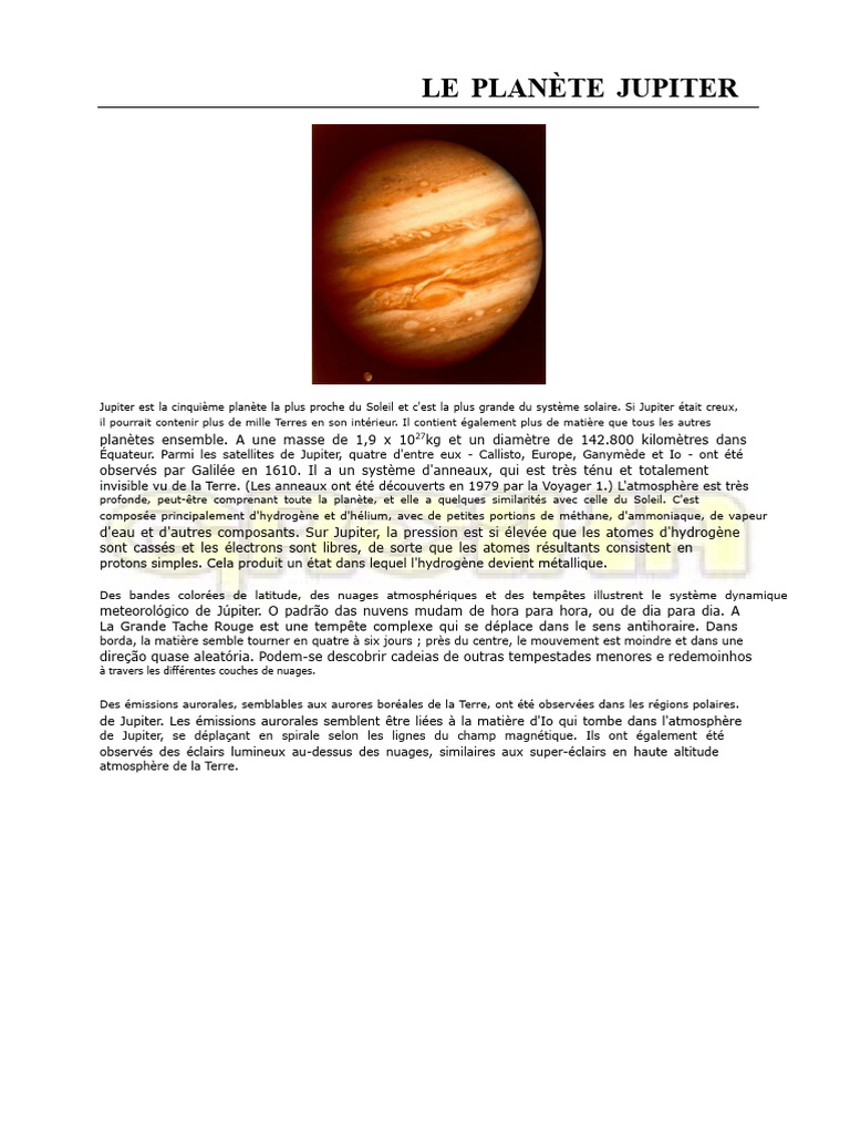 Jupiter : Caractéristiques et Satellites | PDF | Jupiter | Europe (lune)