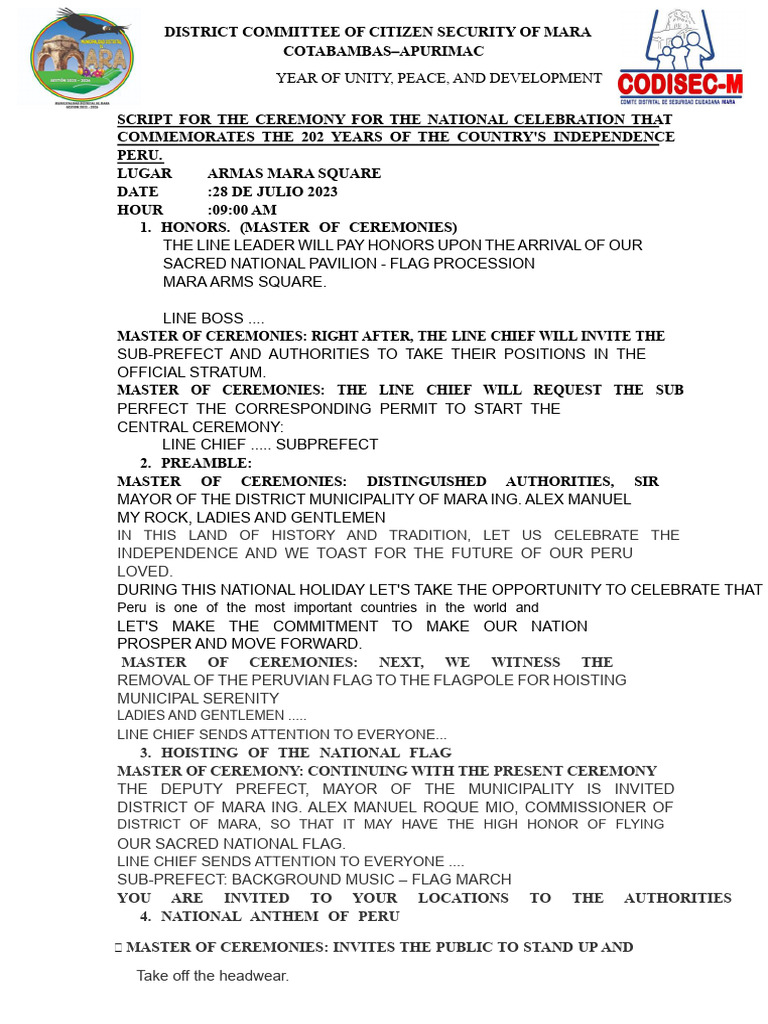 SCRIPT FOR THE PATRIOTIC FESTIVITIES CEREMONY | PDF