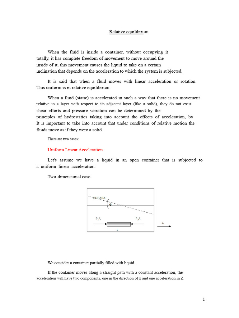 Understanding Relative Equilibrium in Fluids | PDF | Acceleration | Fluid