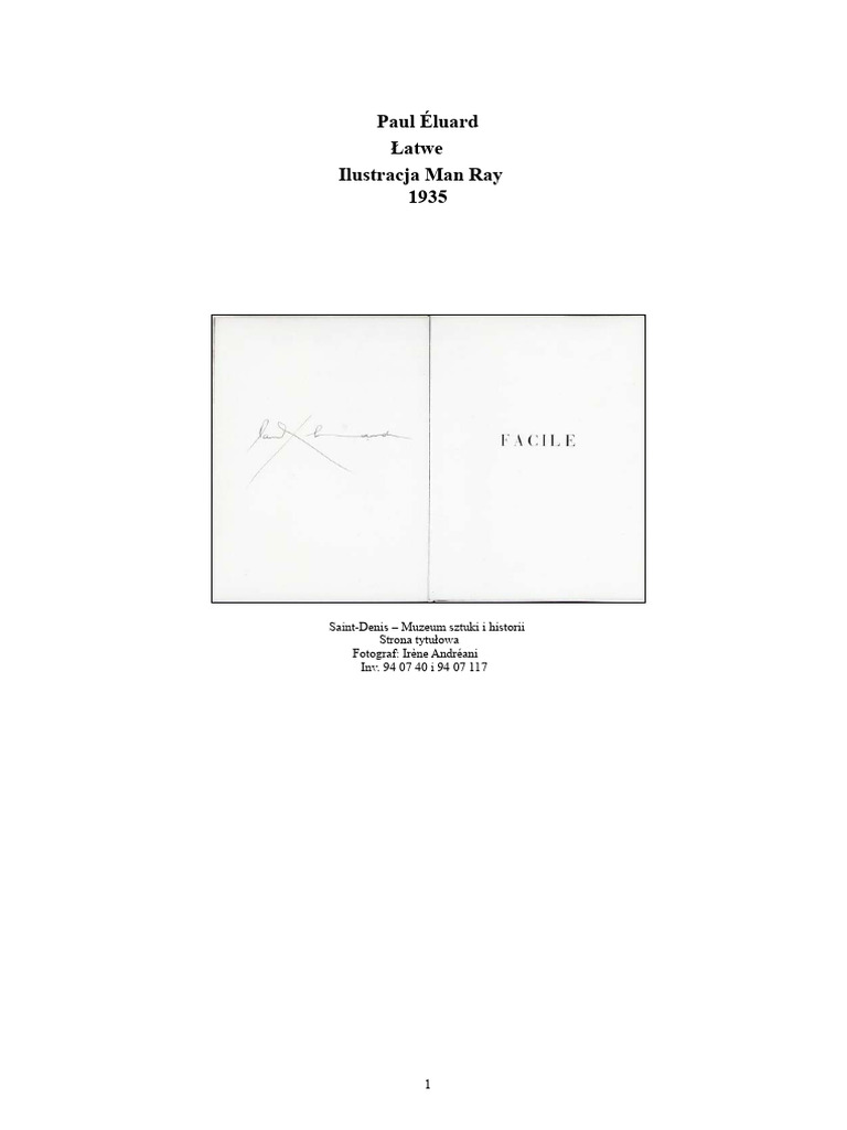 Łatwe (Paul Eluard-Man Ray) | PDF