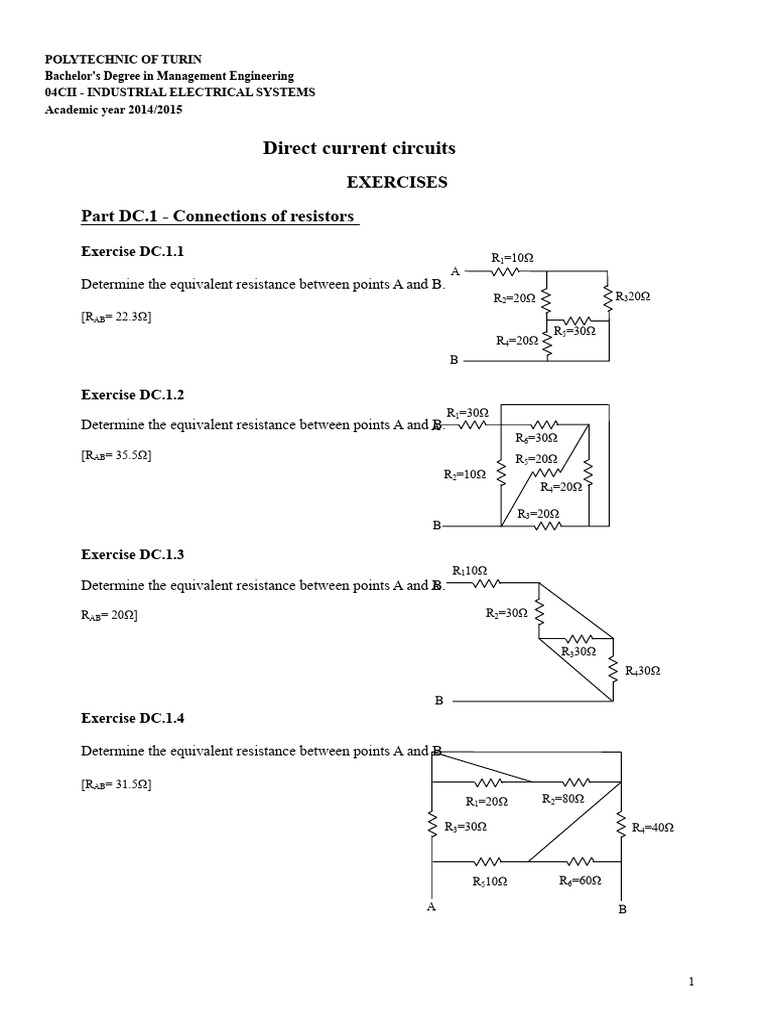 DC Circuit Exercises for Engineering Students | PDF | Direct Current ...