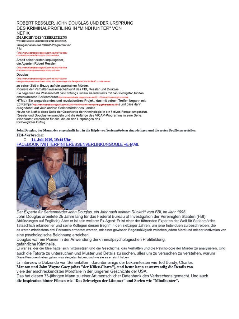 Robert Ressler, John Douglas Und Der Ursprung Der Strafprofiling | PDF