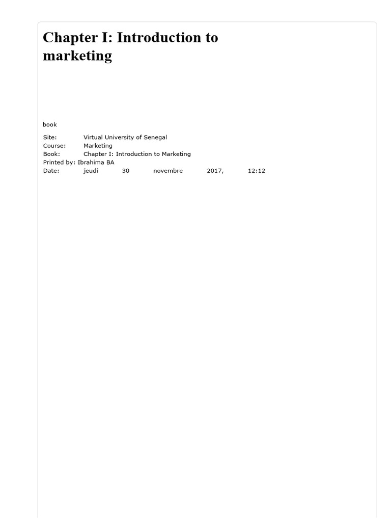 Chapter I: Introduction To Marketing | PDF | Marketing | Economies