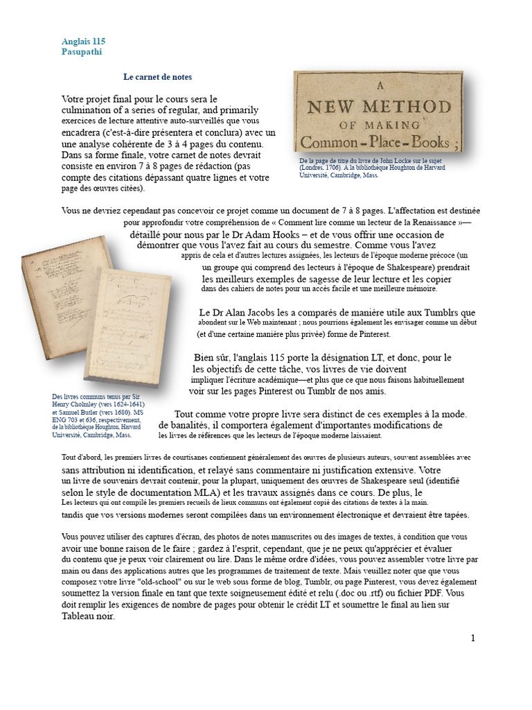 Projet final : carnet de notes en anglais | PDF