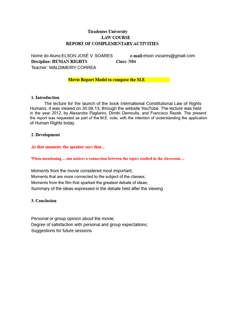 Human Rights Course Activity Report | PDF