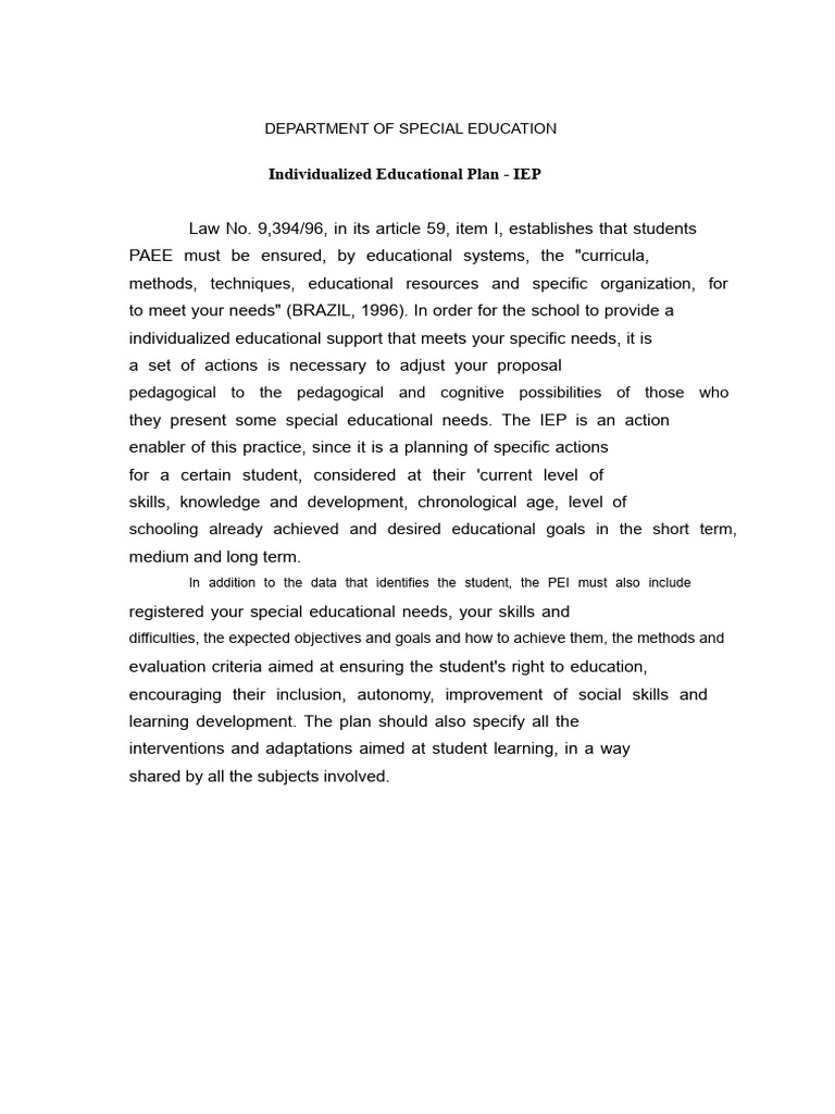 Individualized Educational Plan (IEP) Guide | PDF | Individualized ...