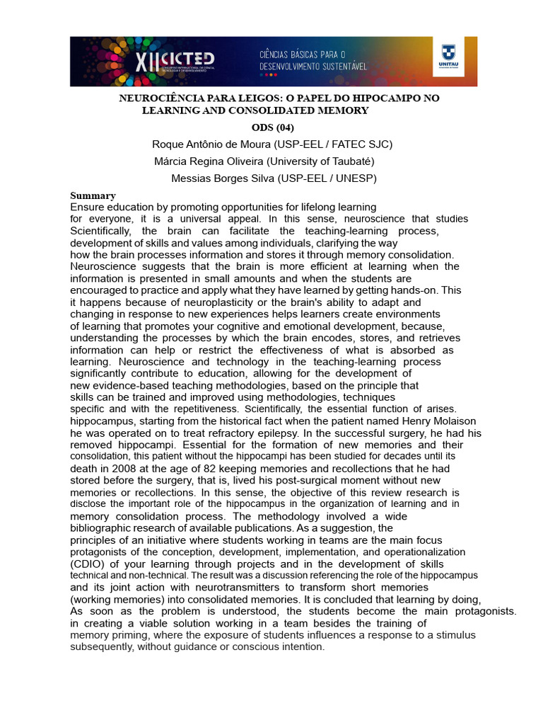 NEUROSCIENCE FOR PARALYSES - THE ROLE OF THE HIPPOCAMPUS IN LEARNING ...