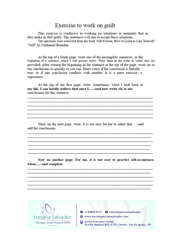 Exercise for Guilt | PDF | Guilt (Emotion) | Cognition