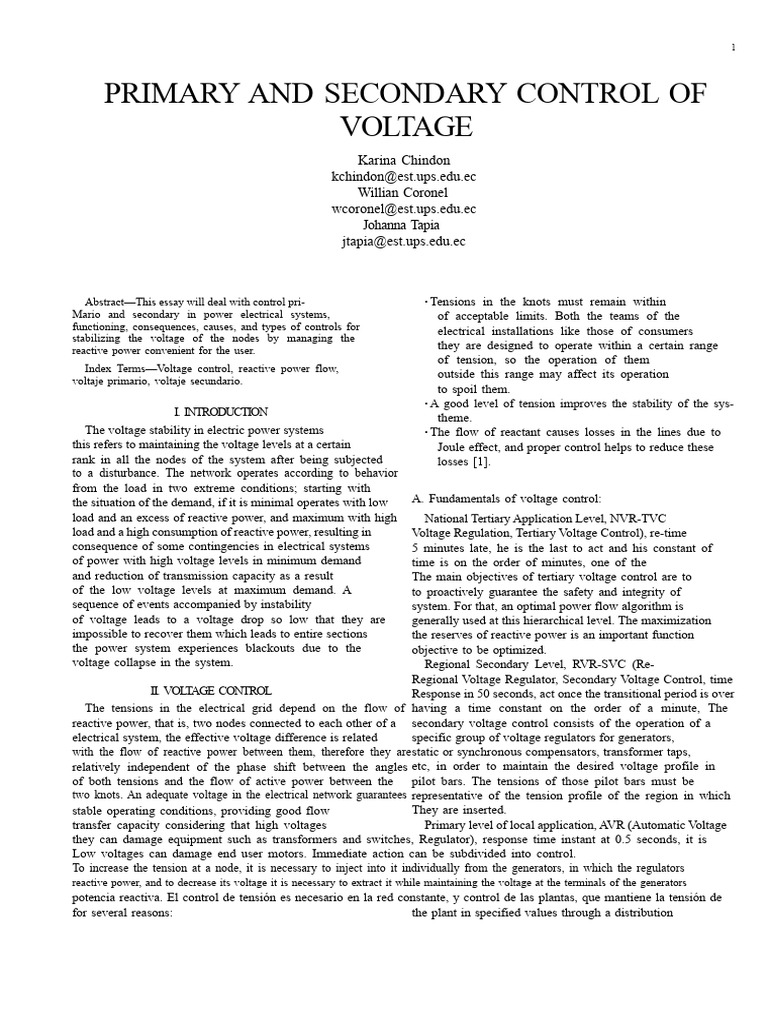 Voltage Control in Electrical Systems | PDF | Transformer | Electric ...