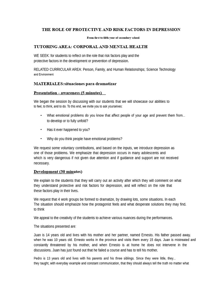 Session THE ROLE OF PROTECTIVE AND RISK FACTORS IN DEPRESSION | PDF ...