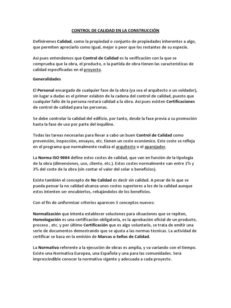Control de Calidad en Construcción | PDF | Calidad (comercial ...