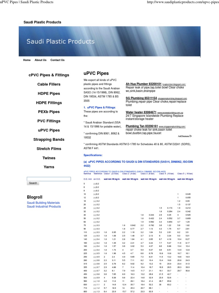 uPVC Pipes - Saudi Plastic Products | PDF | Technology & Engineering