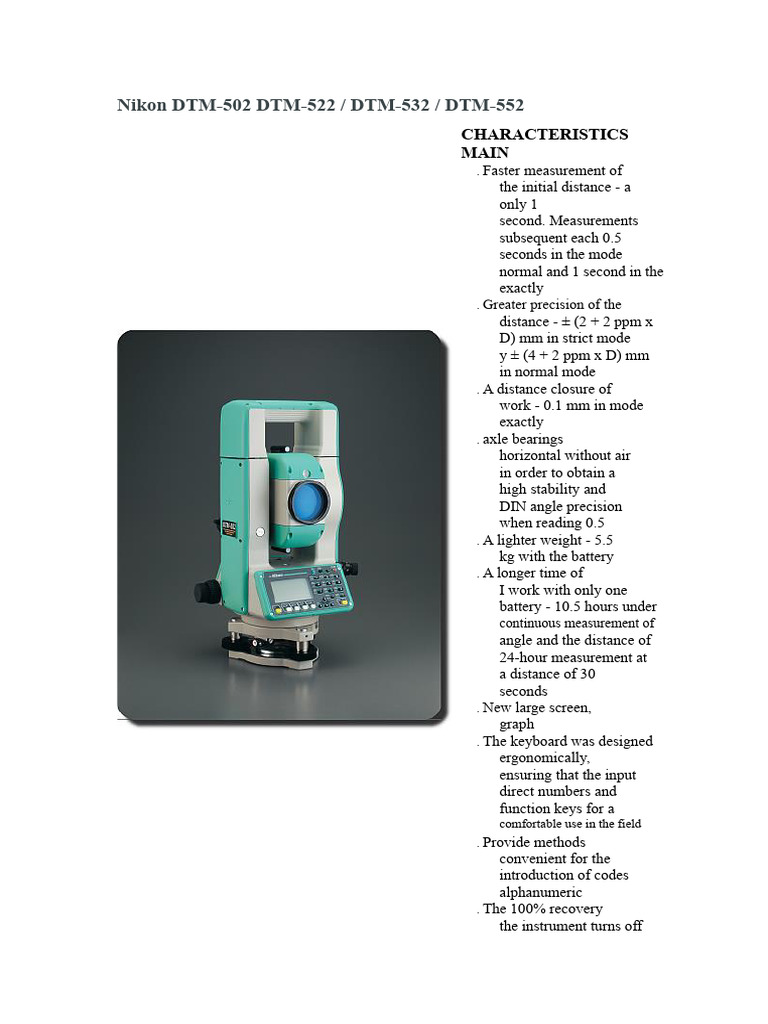 Nikon DTM-502 Total Station Features | PDF | Accuracy And Precision ...