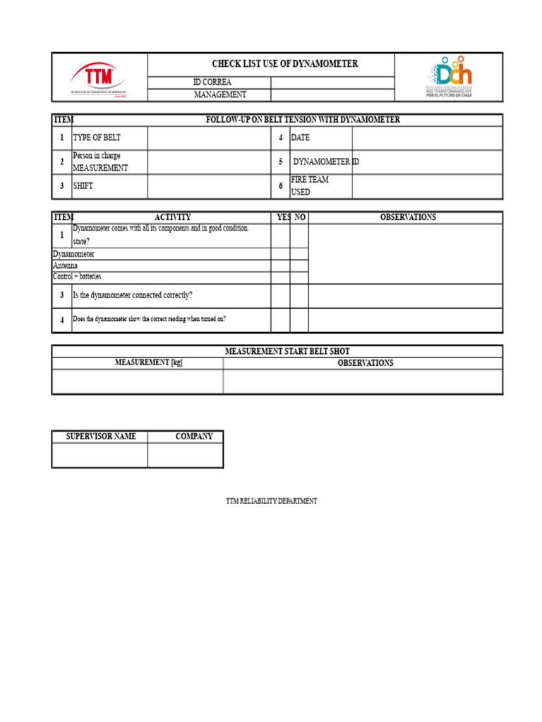 Dynamometer Belt Tension Checklist | PDF