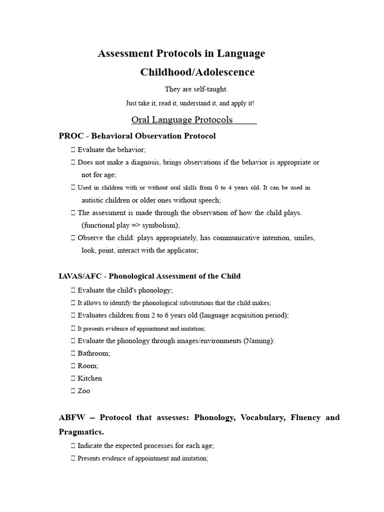 Language Assessment Protocols for Children | PDF | Dyslexia | Learning