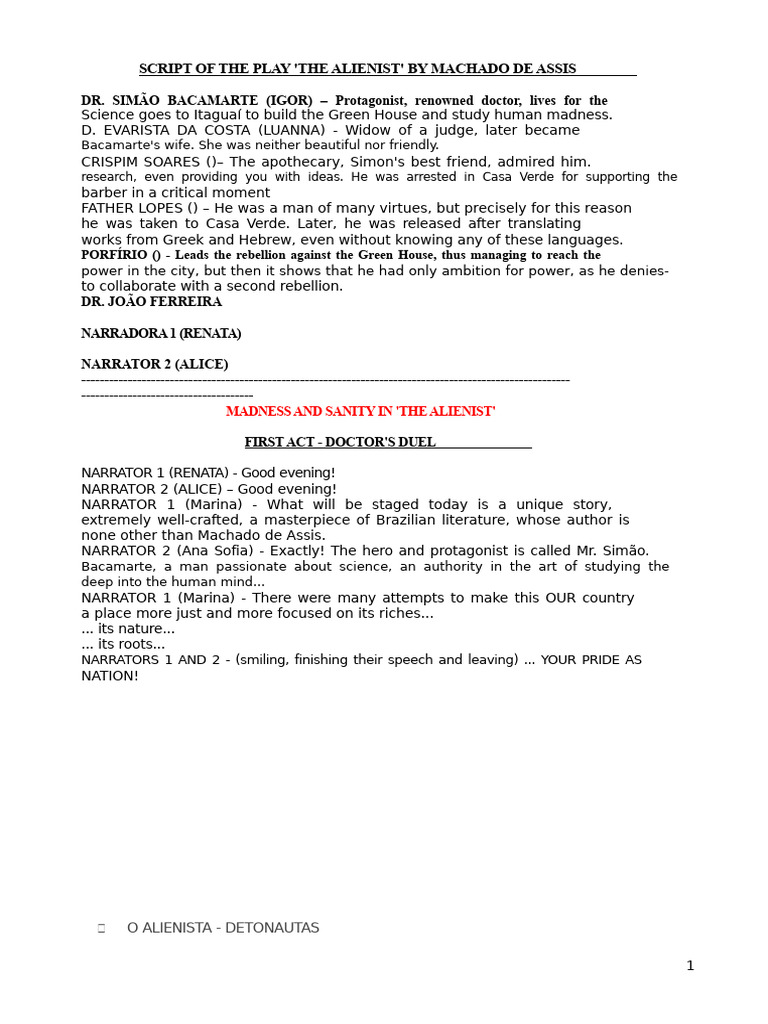 The Play Script_The Alienist | PDF