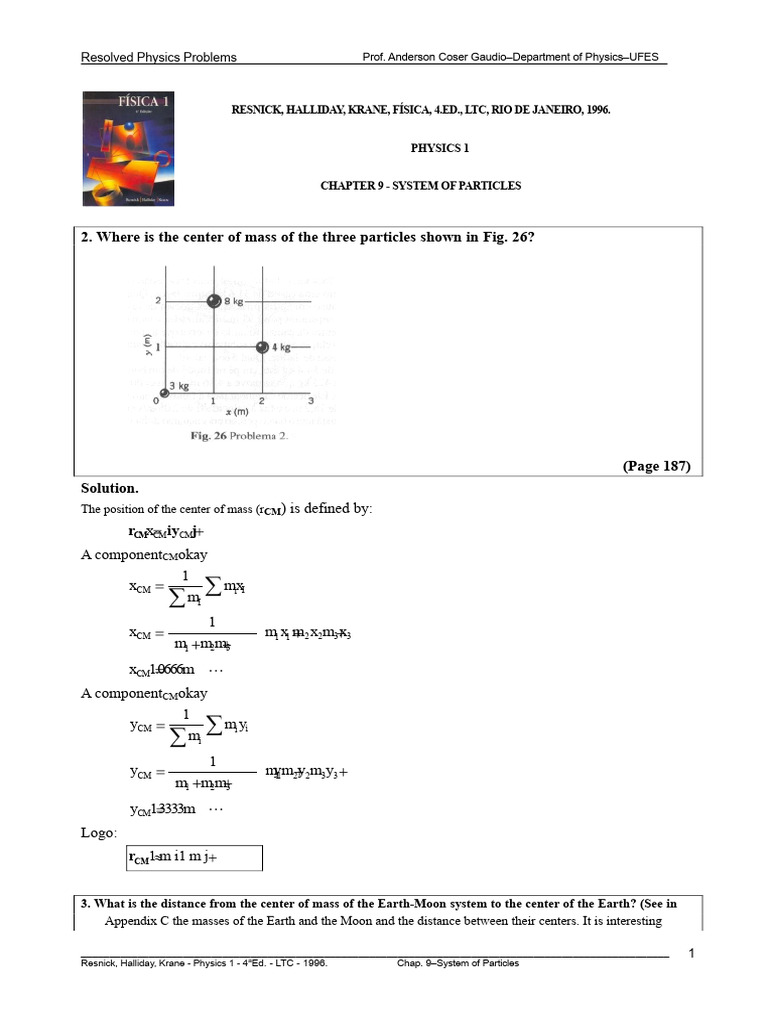 Solved Physics Problems: Center of Mass | PDF | Force | Mass