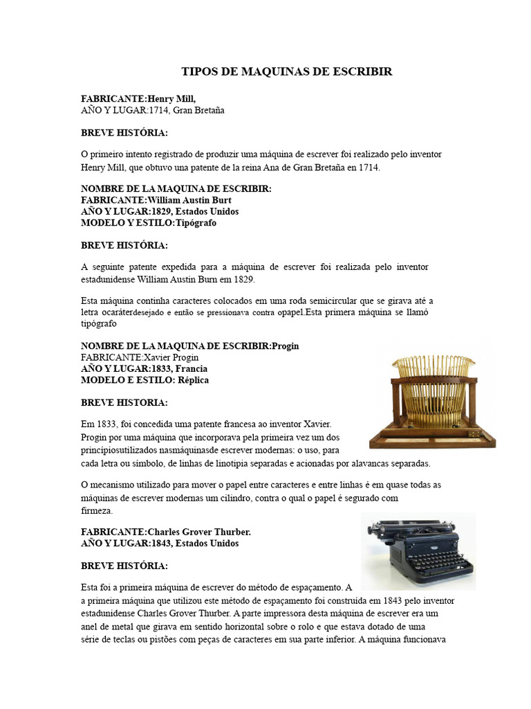 História das Máquinas de Escrever | PDF | Máquina de escrever | Texto