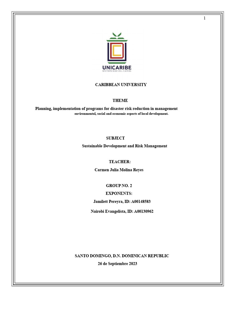 Sustainable Development and Risk Management - Final Project Group 2 ...