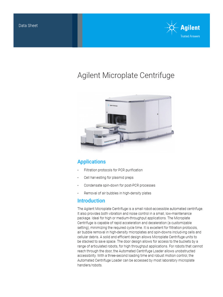 Agilent Microplate Centrifuge Overview | PDF | Centrifuge | Loader ...