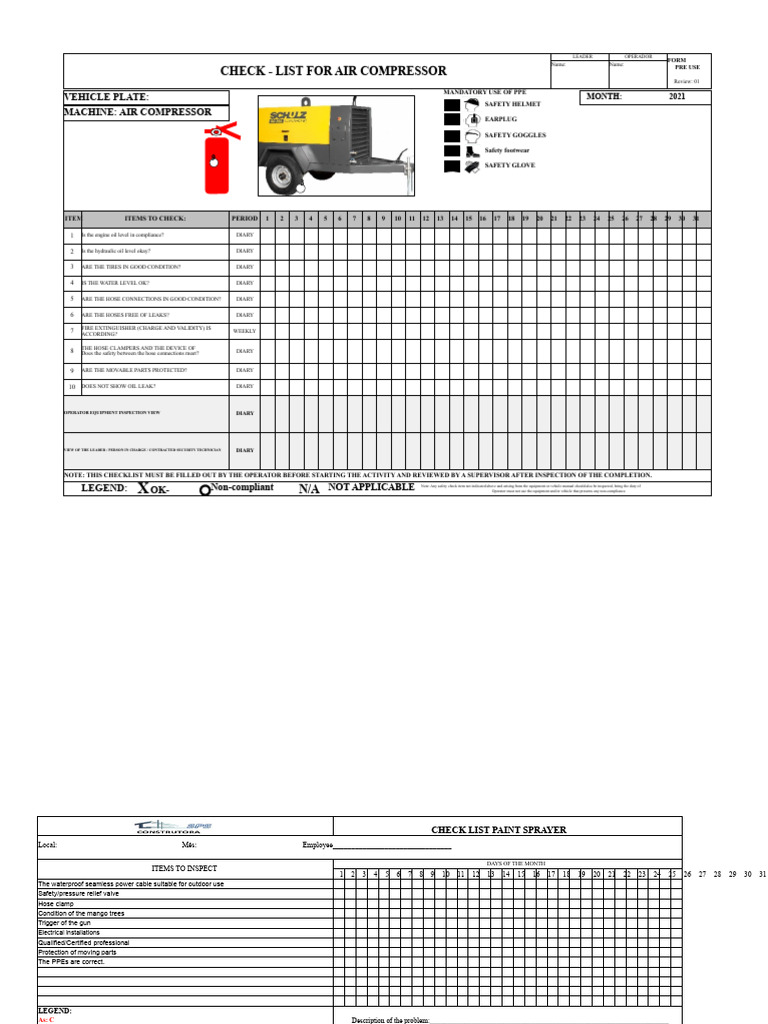 Air Compressor Safety Checklist | PDF | Equipment | Manufactured Goods