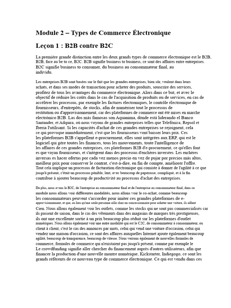 Types de Commerce Électronique : B2B et B2C | PDF | Commercialisation ...