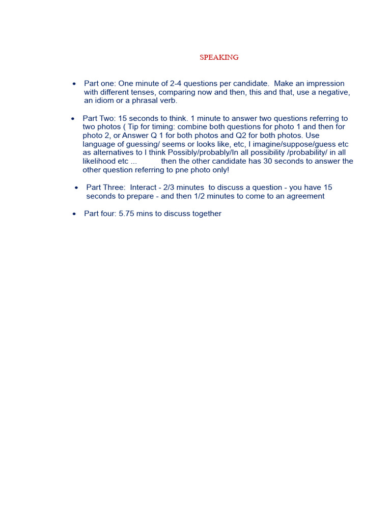 Speaking Exam Format and Tips | PDF
