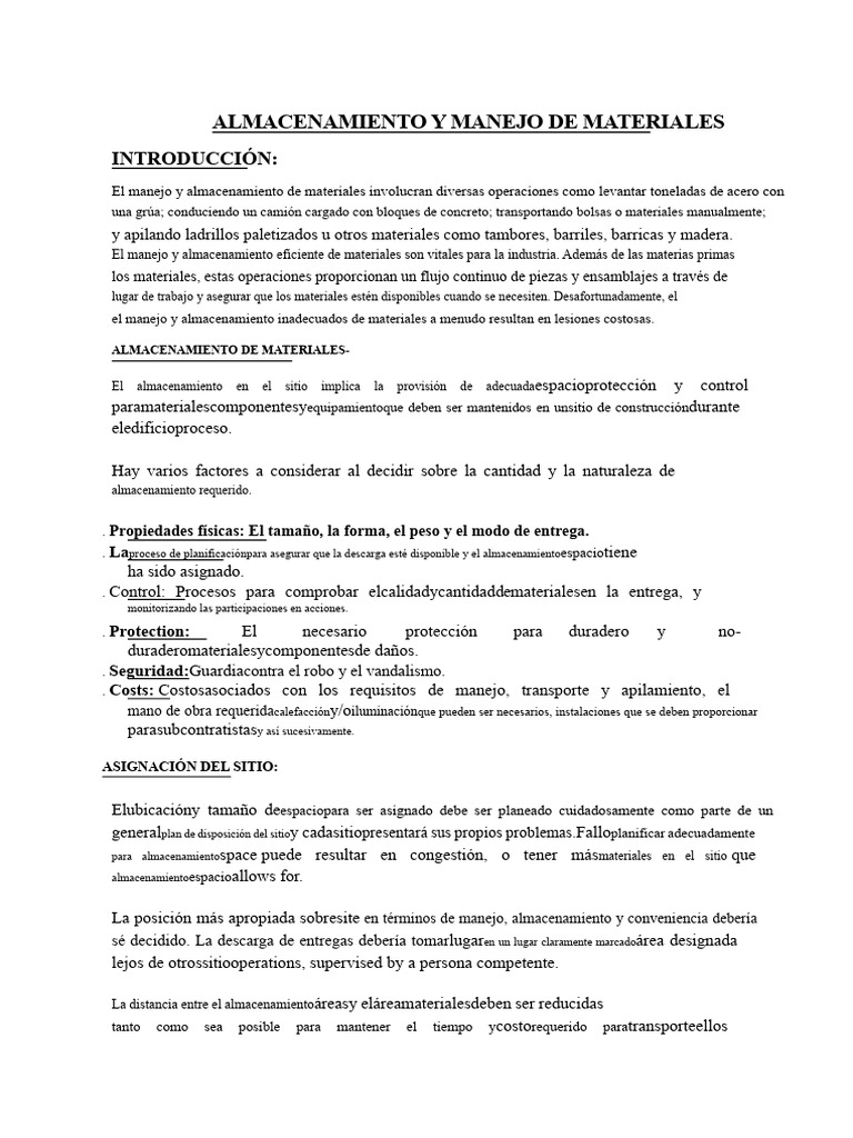 Manejo y Almacenamiento de Materiales | PDF | pared | Hormigón