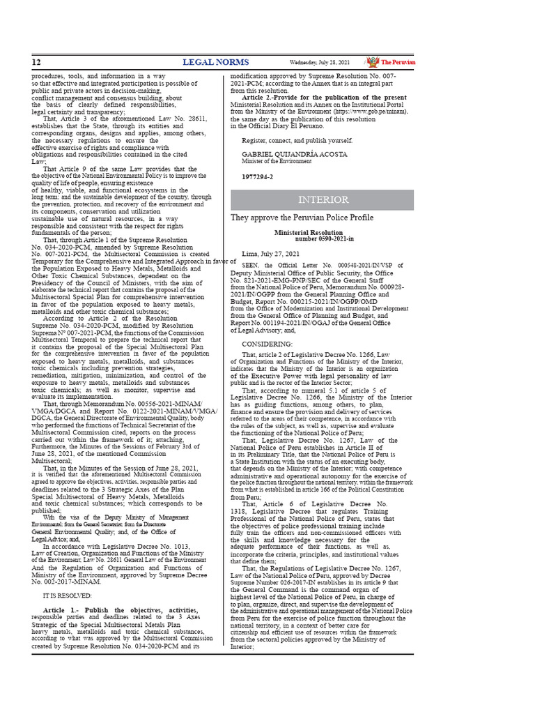 Peruvian Environmental Policy Update | PDF | Peru | Decree