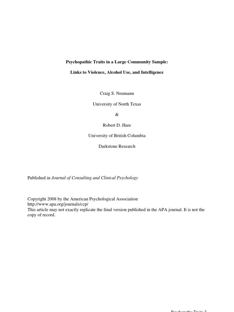 Psychopathic Traits in A Large Community Sample | PDF | Psychopathy ...
