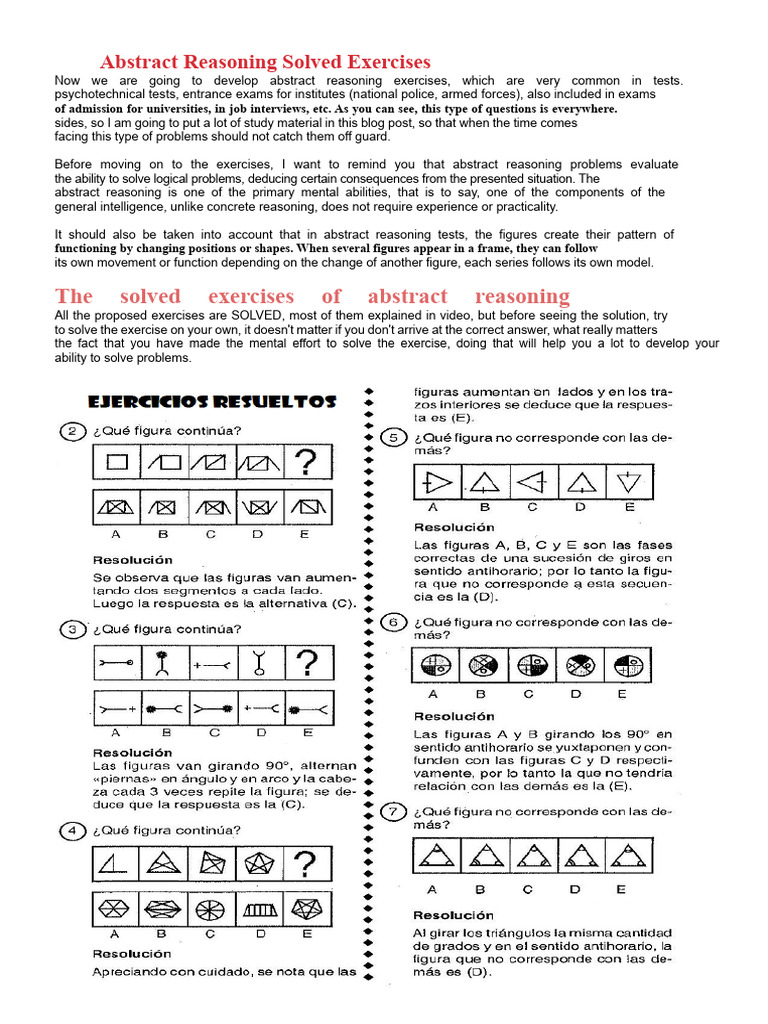 Abstract Reasoning Exercises Explained | PDF