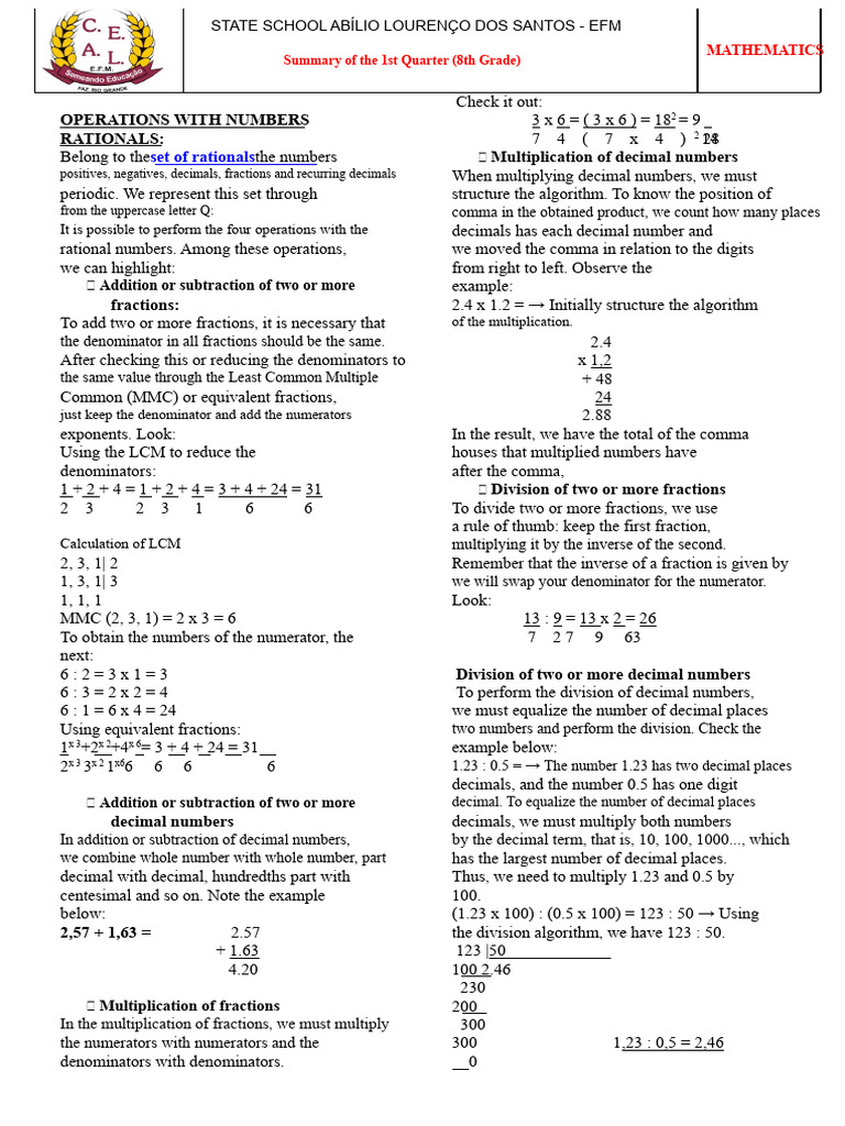 8th Grade Math Operations Overview | PDF | Rectangle | Triangle