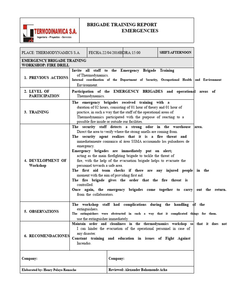 Fire Drill Training Report 2016 | PDF | Fires | Safety