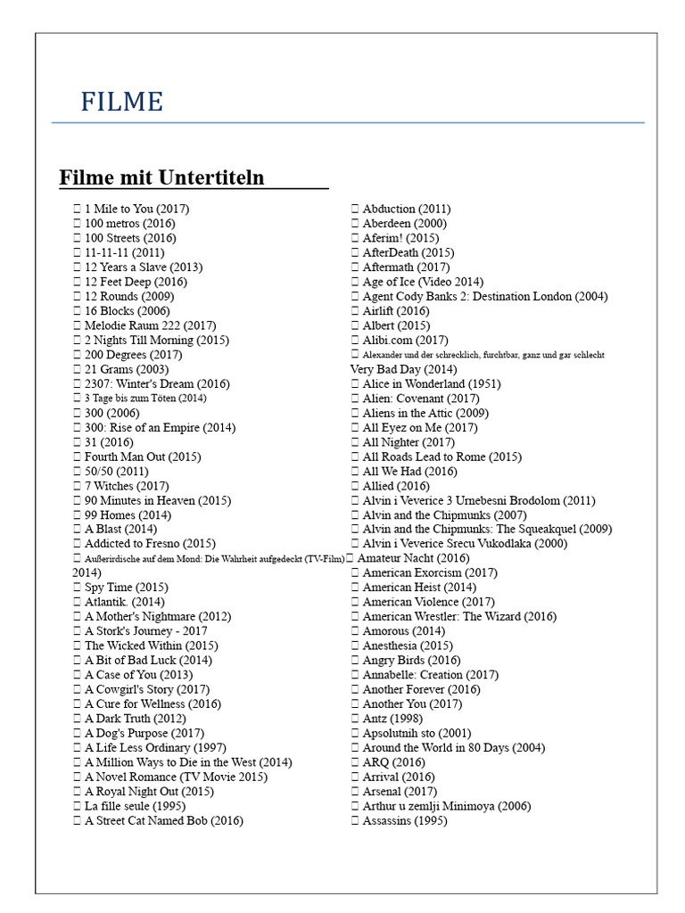 Movies with Subtitles List | PDF