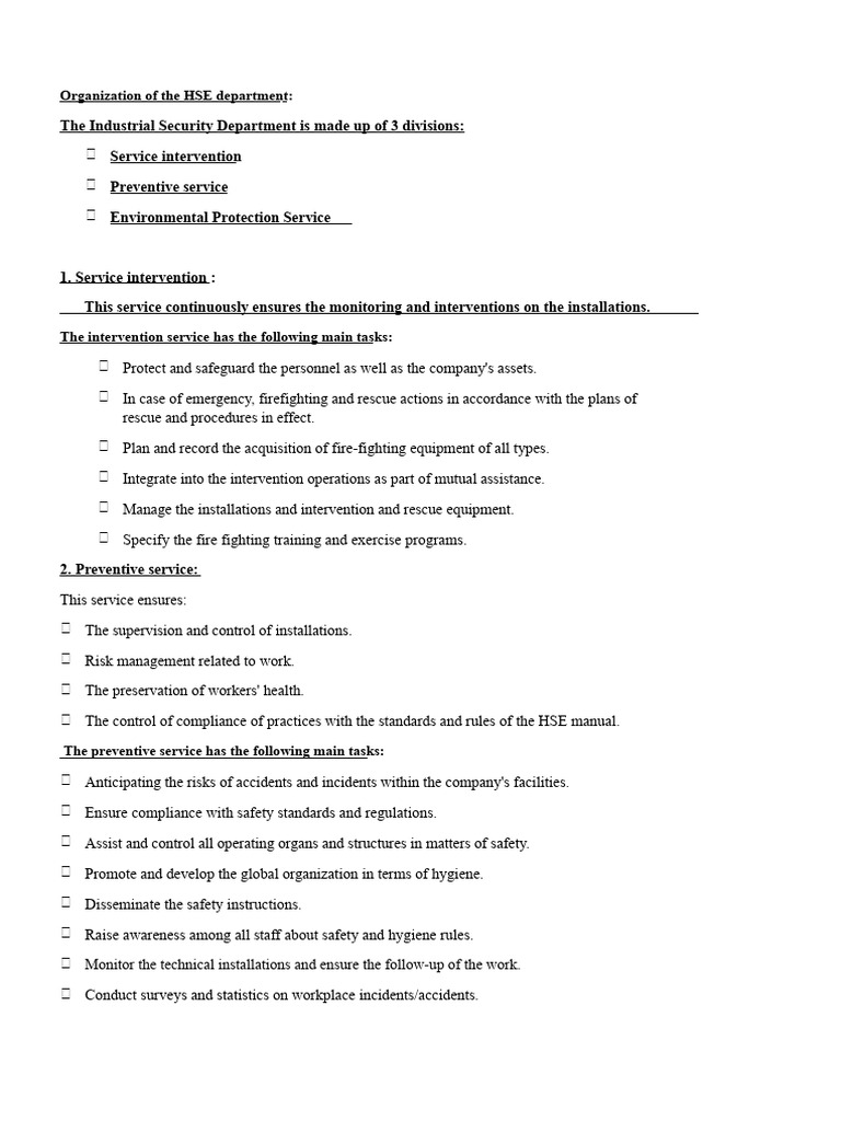 HSE Department Structure and Functions | PDF | Fires | Safety