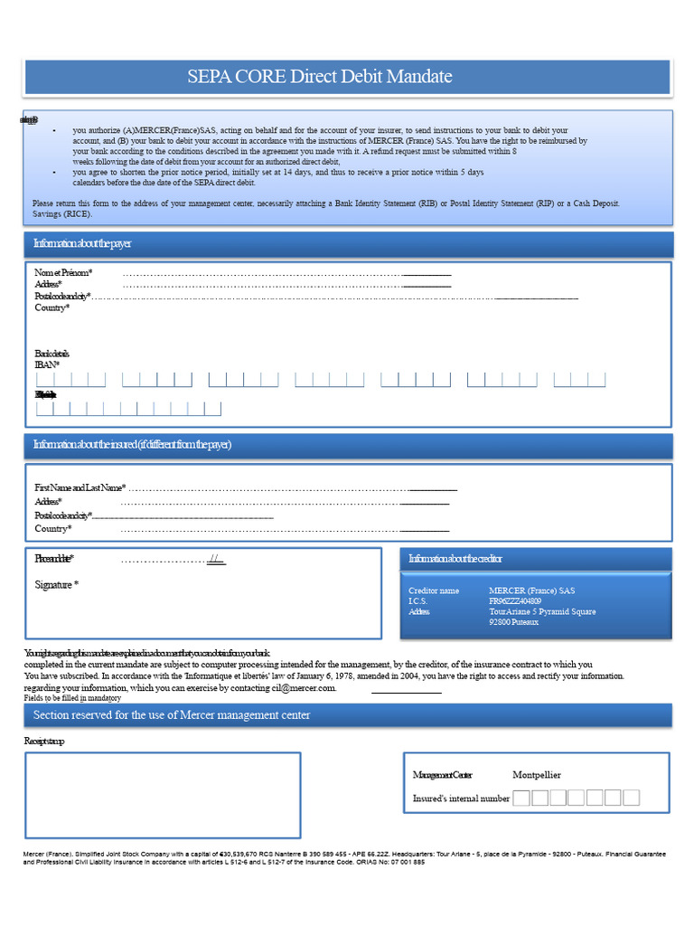 SEPA Direct Debit Mandate Form | PDF | Banks | Business