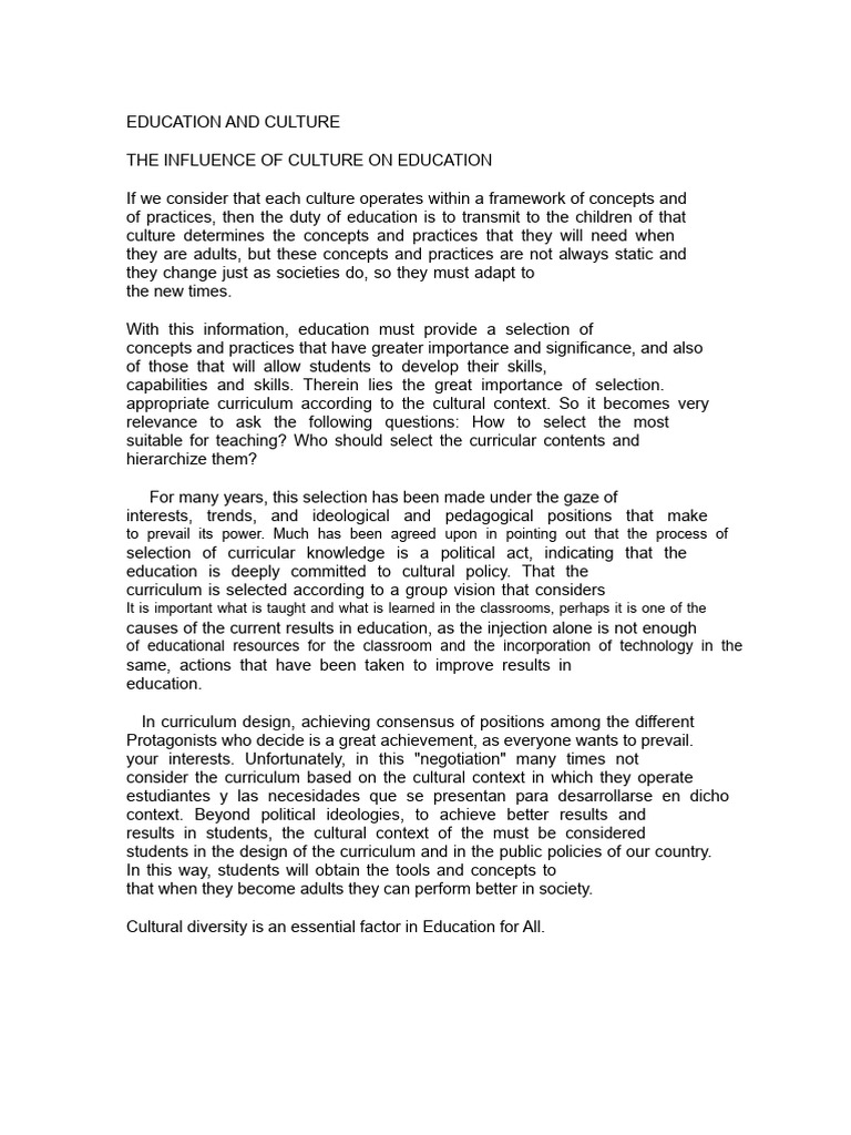 Culture's Impact on Education Systems | PDF | Curriculum | Knowledge