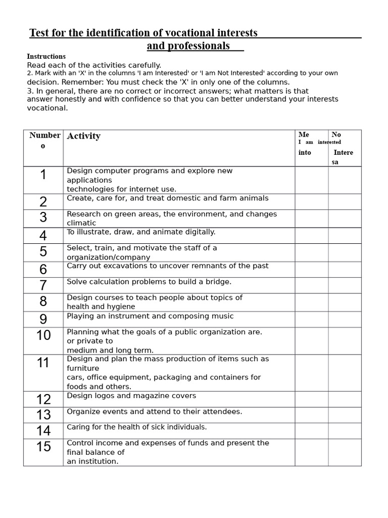 Test for the Identification of Vocational and Professional Interests | PDF