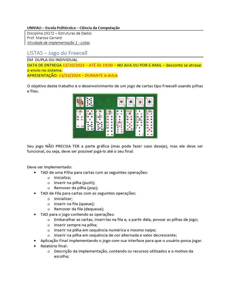 Jogo Freecell: Implementação em C++ | PDF | Estrutura de dados ...