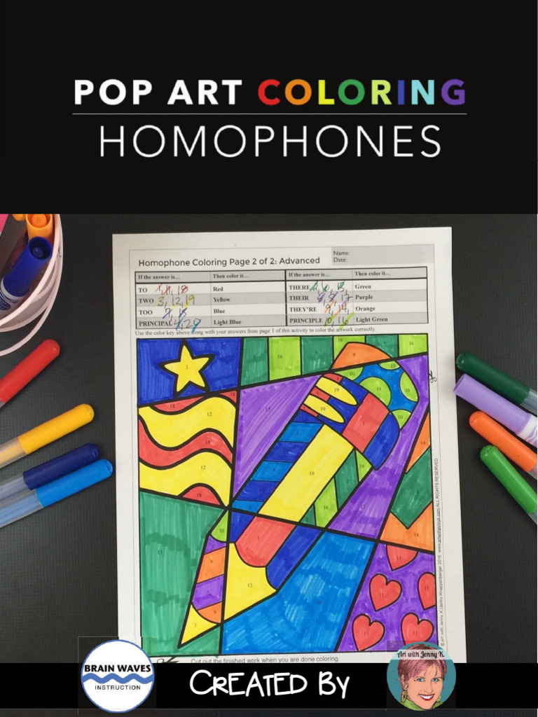 Pop Art Homophones Coloring Pages | PDF | Color | Visual Perception